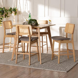 Baxton Studio Dannon Mid-Century Modern Grey Fabric and Natural Oak Finished Wood 5-Piece Pub Set