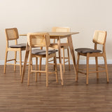 Baxton Studio Dannon Mid-Century Modern Grey Fabric and Natural Oak Finished Wood 5-Piece Pub Set