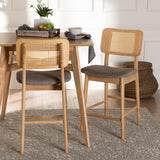 Baxton Studio Dannon Mid-Century Modern Grey Fabric and Natural Oak Finished Wood 2-Piece Counter Stool Set