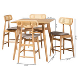 Baxton Studio Tarana Mid-Century Modern Grey Fabric and Natural Oak Finished Wood 5-Piece Pub Set