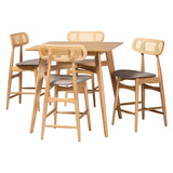 Baxton Studio Tarana Mid-Century Modern Grey Fabric and Natural Oak Finished Wood 5-Piece Pub Set