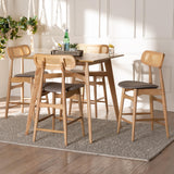 Baxton Studio Tarana Mid-Century Modern Grey Fabric and Natural Oak Finished Wood 5-Piece Pub Set