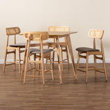 Baxton Studio Tarana Mid-Century Modern Grey Fabric and Natural Oak Finished Wood 5-Piece Pub Set