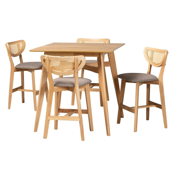 Baxton Studio Baxton Studio Dannell 5-Piece Mid-Century Pub Set with Grey Upholstery & Natural Oak Finish CS003P-Natural Oak/Light Grey-5PC Pub Set