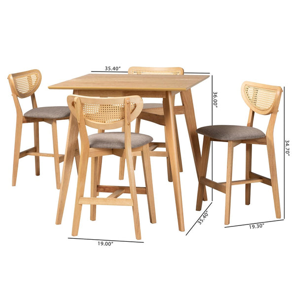 Baxton Studio Baxton Studio Dannell 5-Piece Mid-Century Pub Set with Grey Upholstery & Natural Oak Finish CS003P-Natural Oak/Light Grey-5PC Pub Set