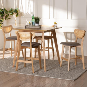Baxton Studio Baxton Studio Dannell 5-Piece Mid-Century Pub Set with Grey Upholstery & Natural Oak Finish CS003P-Natural Oak/Light Grey-5PC Pub Set