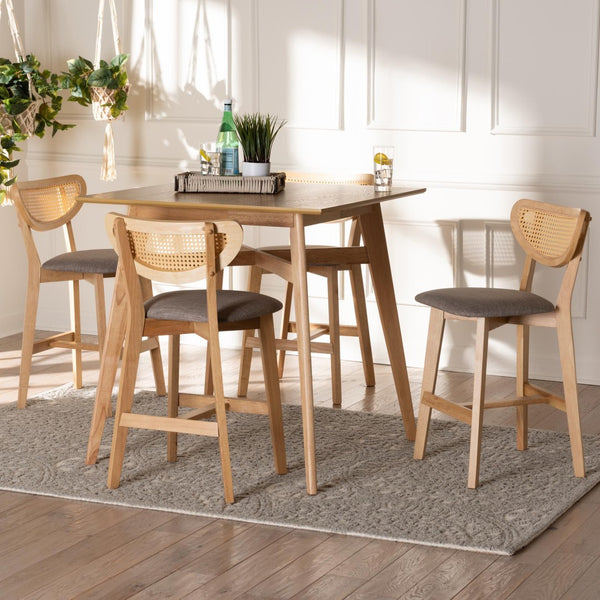 Baxton Studio Baxton Studio Dannell 5-Piece Mid-Century Pub Set with Grey Upholstery & Natural Oak Finish CS003P-Natural Oak/Light Grey-5PC Pub Set