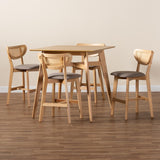 Baxton Studio Dannell Mid-Century Modern Grey Fabric and Natural Oak Finished Wood 5-Piece Pub Set