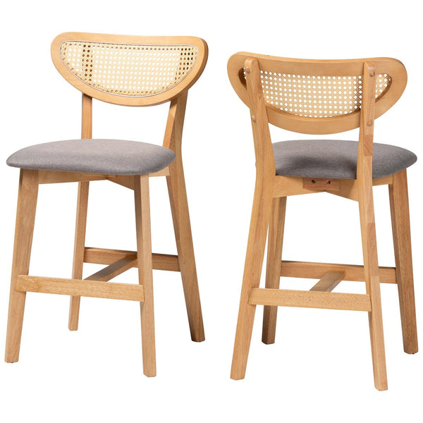 Baxton Studio Baxton Studio Mid-Century Modern 2-Piece Counter Stool Set in Grey Fabric & Natural Oak Finish CS003P-Natural Oak/Light Grey-PC-2PK
