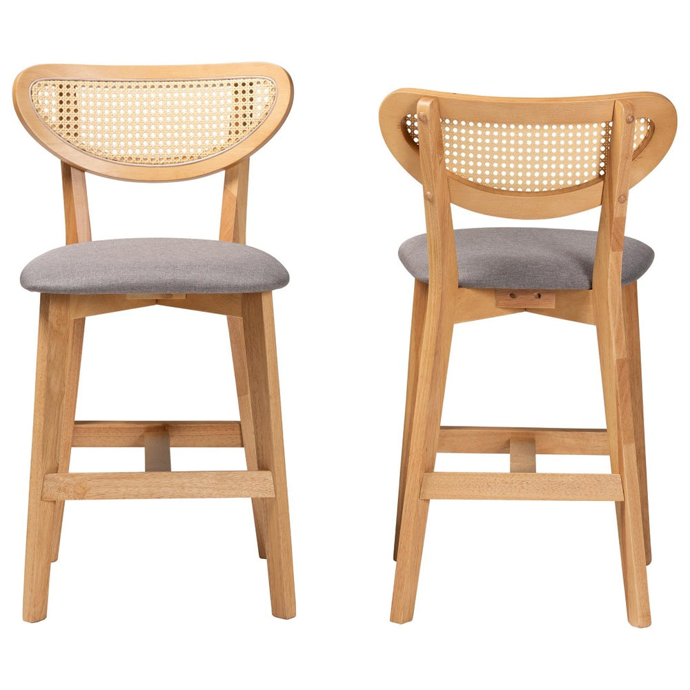 Baxton Studio Baxton Studio Mid-Century Modern 2-Piece Counter Stool Set in Grey Fabric & Natural Oak Finish CS003P-Natural Oak/Light Grey-PC-2PK