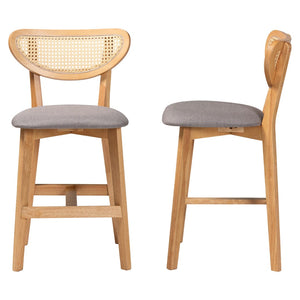 Baxton Studio Baxton Studio Mid-Century Modern 2-Piece Counter Stool Set in Grey Fabric & Natural Oak Finish CS003P-Natural Oak/Light Grey-PC-2PK