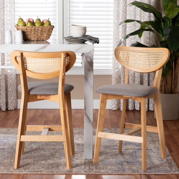 Baxton Studio Baxton Studio Mid-Century Modern 2-Piece Counter Stool Set in Grey Fabric & Natural Oak Finish CS003P-Natural Oak/Light Grey-PC-2PK