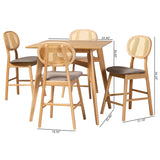 Baxton Studio Darrion Mid-Century Modern Grey Fabric and Natural Oak Finished Wood 5-Piece Pub Set