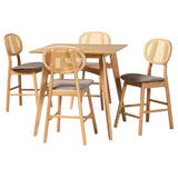 Baxton Studio Darrion Mid-Century Modern Grey Fabric and Natural Oak Finished Wood 5-Piece Pub Set