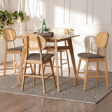 Baxton Studio Darrion Mid-Century Modern Grey Fabric and Natural Oak Finished Wood 5-Piece Pub Set