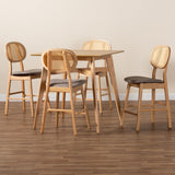 Baxton Studio Darrion Mid-Century Modern Grey Fabric and Natural Oak Finished Wood 5-Piece Pub Set