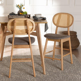 Baxton Studio Darrion Mid-Century Modern Grey Fabric and Natural Oak Finished Wood 2-Piece Counter Stool Set