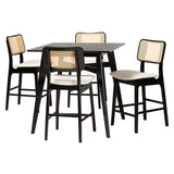 Baxton Studio Dannon Mid-Century Modern Cream Fabric and Black Finished Wood 5-Piece Pub Set