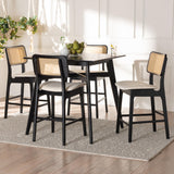 Baxton Studio Dannon Mid-Century Modern Cream Fabric and Black Finished Wood 5-Piece Pub Set