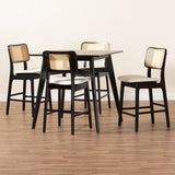 Baxton Studio Dannon Mid-Century Modern Cream Fabric and Black Finished Wood 5-Piece Pub Set