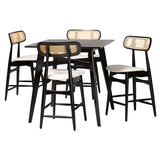 Baxton Studio Tarana Mid-Century Modern Cream Fabric and Black Finished Wood 5-Piece Pub Set