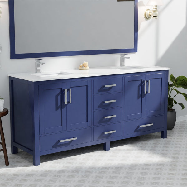 English Elm Navy 72" Double Bath Vanity with Cultured Marble Top, Chrome Faucet, Scratch-Resist Surface, Mirror B2731S01025