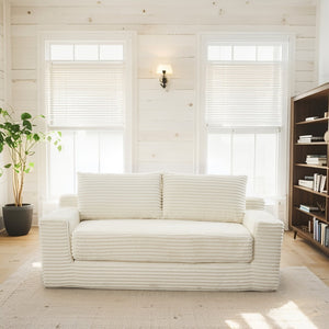 English Elm Loveseat Convertible Corduroy Sofa Bed with Memory Foam Steel Frame for Small Spaces Beige W2959P425088