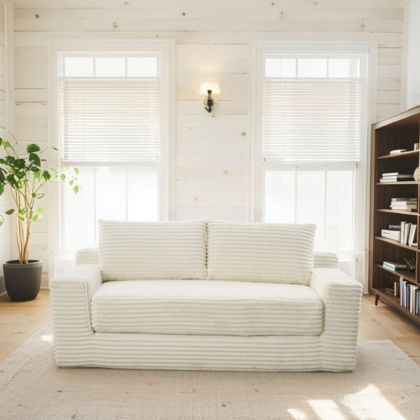 English Elm Loveseat Convertible Corduroy Sofa Bed with Memory Foam Steel Frame for Small Spaces Beige W2959P425088