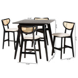 Baxton Studio Dannell Mid-Century Modern Cream Fabric and Black Finished Wood 5-Piece Pub Set