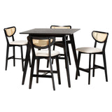 Baxton Studio Dannell Mid-Century Modern Cream Fabric and Black Finished Wood 5-Piece Pub Set