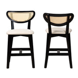 Baxton Studio Dannell Mid-Century Modern Cream Fabric and Black Finished Wood 2-Piece Counter Stool Set