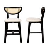 Baxton Studio Dannell Mid-Century Modern Cream Fabric and Black Finished Wood 2-Piece Counter Stool Set