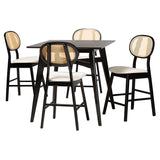 Baxton Studio Darrion Mid-Century Modern Cream Fabric and Black Finished Wood 5-Piece Pub set