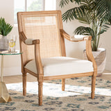 bali & pari Garridan Traditional French Beige Fabric and Honey Oak Finished Wood Accent Chair