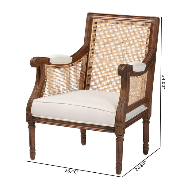 bali & pari Desmond Traditional French Beige Fabric and Walnut Brown Finished Wood Accent Chair