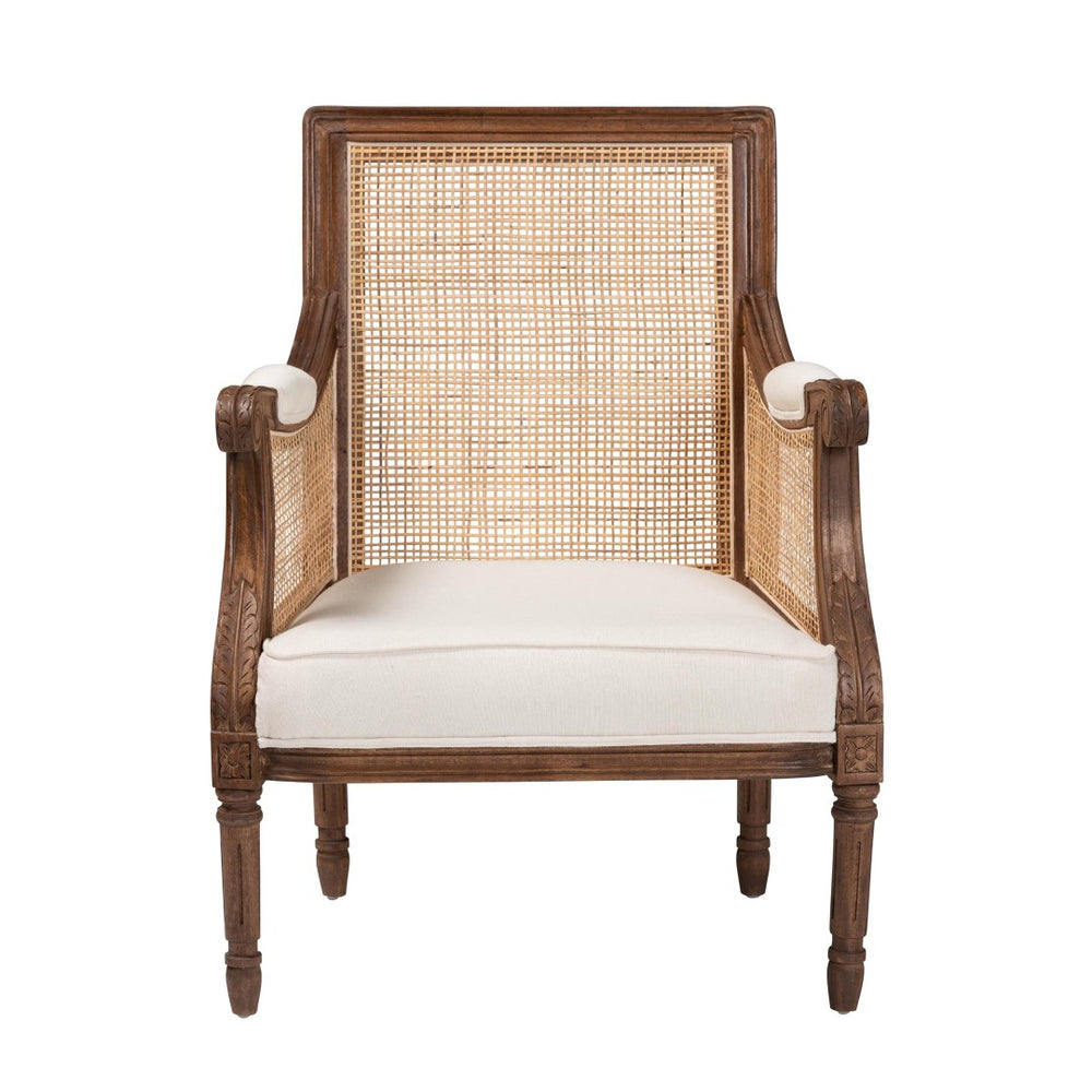 Baxton Studio bali Desmond Traditional French Accent Chair in Beige Fabric & Walnut Wood – Elegant Comfort & Style SEA687-Medium tone-NAT02/White-F00