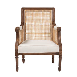 bali & pari Desmond Traditional French Beige Fabric and Walnut Brown Finished Wood Accent Chair