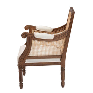 bali & pari Desmond Traditional French Beige Fabric and Walnut Brown Finished Wood Accent Chair