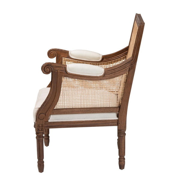 bali & pari Desmond Traditional French Beige Fabric and Walnut Brown Finished Wood Accent Chair
