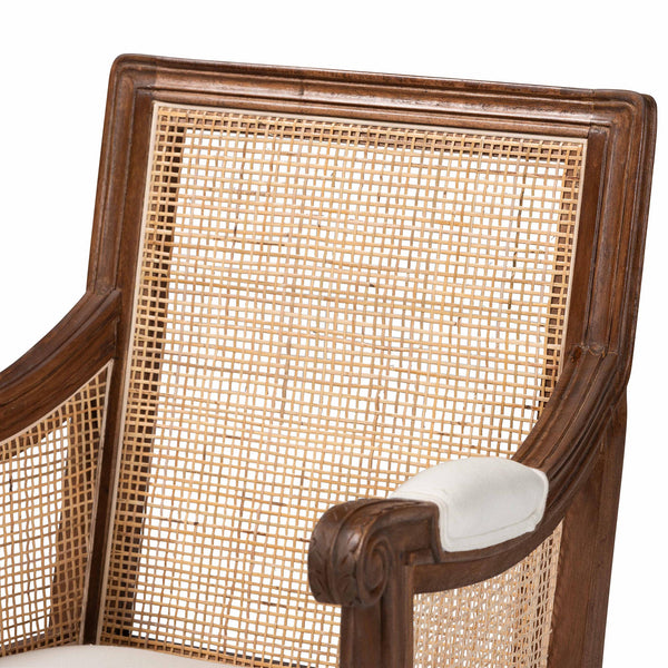 bali & pari Desmond Traditional French Beige Fabric and Walnut Brown Finished Wood Accent Chair