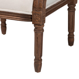 bali & pari Desmond Traditional French Beige Fabric and Walnut Brown Finished Wood Accent Chair