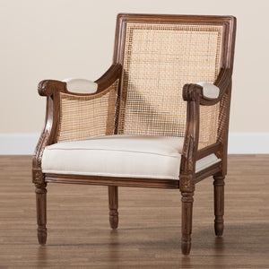 bali & pari Desmond Traditional French Beige Fabric and Walnut Brown Finished Wood Accent Chair