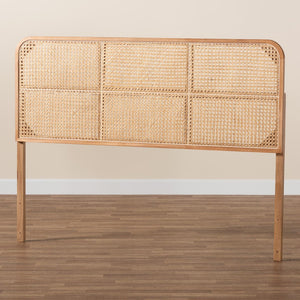 Baxton Studio bali Modern Bohemian Queen Headboard - Natural Brown Bayur Wood & Bamboo for Serene Bedrooms LMZ12-Light Natural/Natural Rattan-Headboard Queen