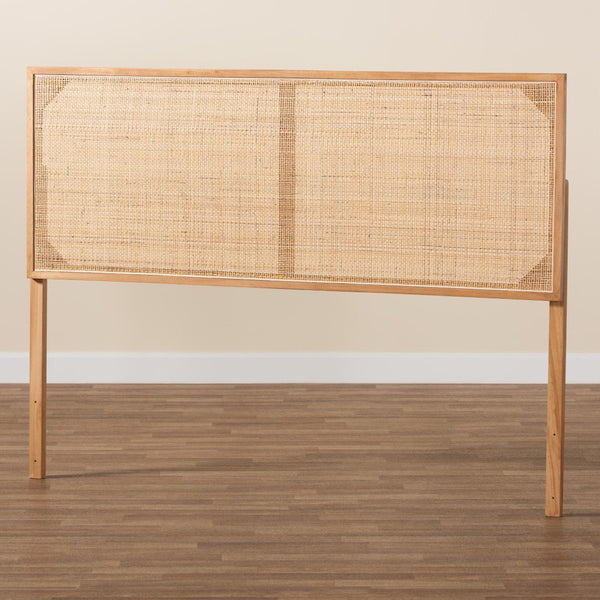 Baxton Studio bali Aurelia Bohemian Queen Headboard - Natural Brown Bayur Wood & Rattan, Adjustable Height Design CPT10-Light Natural/Natural Rattan-Headboard Queen