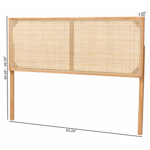 Baxton Studio bali Aurelia Bohemian Queen Headboard - Natural Brown Bayur Wood & Rattan, Adjustable Height Design CPT10-Light Natural/Natural Rattan-Headboard Queen