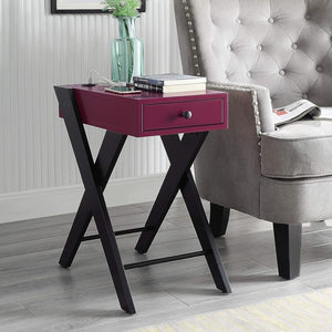 English Elm Accent table with USB power dock, wood top and X-frame legs, pullout drawer for tidy storage and display pieces Black+Burgundy B016P311140