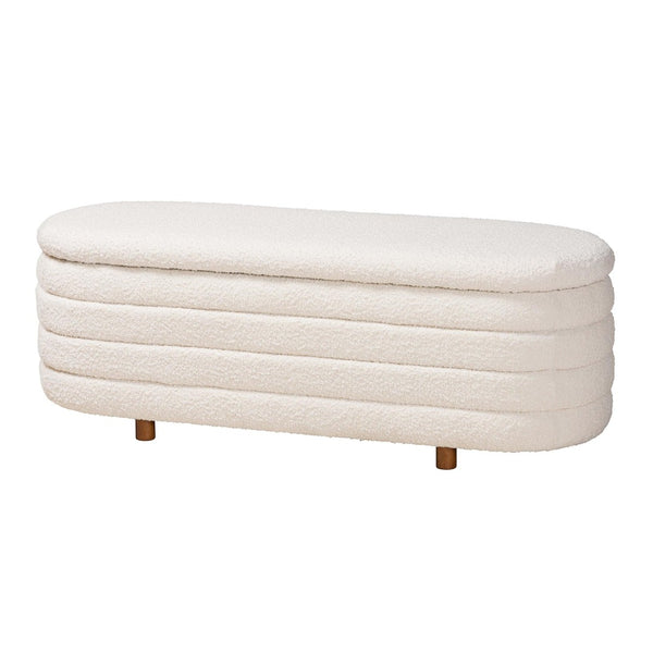 Baxton Studio Baxton Studio Betiana Japandi Cream Boucle Storage Bench with Walnut Legs for Modern Interiors BBT3212-Maya-Cream/Walnut-Otto