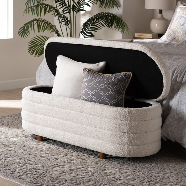 Baxton Studio Baxton Studio Betiana Japandi Cream Boucle Storage Bench with Walnut Legs for Modern Interiors BBT3212-Maya-Cream/Walnut-Otto