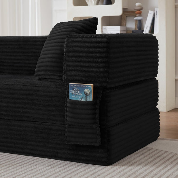 English Elm Modern Cord Fabric Convertible Sofa Sleeper Low Profile Square Frame for Apartments Black W3396P439851