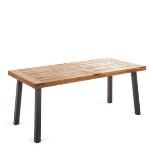 English Elm Modern Acacia Wood Wicker Armchair Outdoor Dining Set Seats Six on Patio N770PS797R192